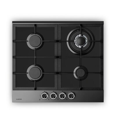 KLARSTEIN Placa de gas – KLARSTEIN Verosteel, 4 zonas, 58,40 cm, Negro