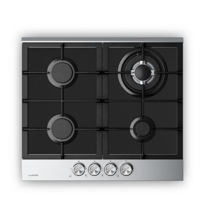 KLARSTEIN Placa de gas – KLARSTEIN Verosteel, 4 zonas, 58,40 cm, Plata