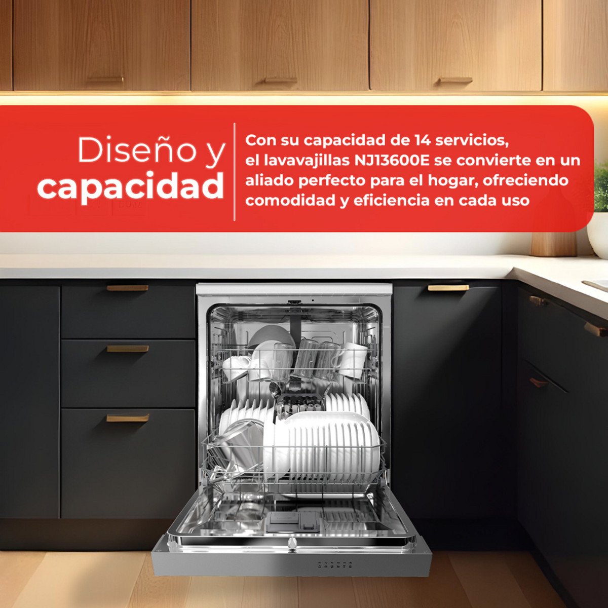Lavavajillas libre instalación 60 cm - NILSON NJ13600E, 6 programas, 59,8 cm, Blanco - Imagen 3