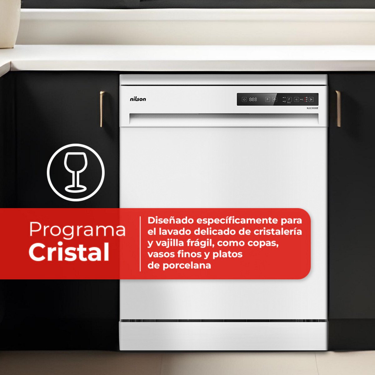 Lavavajillas libre instalación 60 cm - NILSON NJ13600E, 6 programas, 59,8 cm, Blanco - Imagen 6