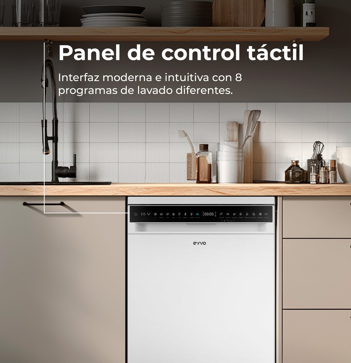EVVO Lavavajillas libre instalación 60 cm - EVVO D5Y, 8 programas, 60 cm, Blanco - Imagen 2
