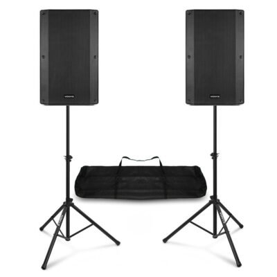Conjunto Altavoz de gran potencia – Conjunto de altavoces Conjunto de altavoces activos de 12 pulgadas con soportes Bluetooth 800 W VONYX, Black