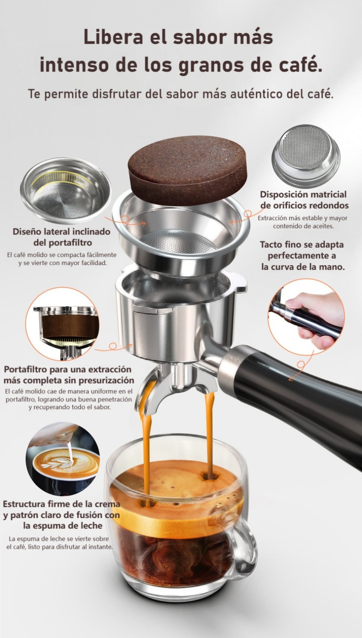 HIBREW Cafetera express - HIBREW H10A, 19 bar, 1350 W, 350 ml, Astilla - Imagen 4
