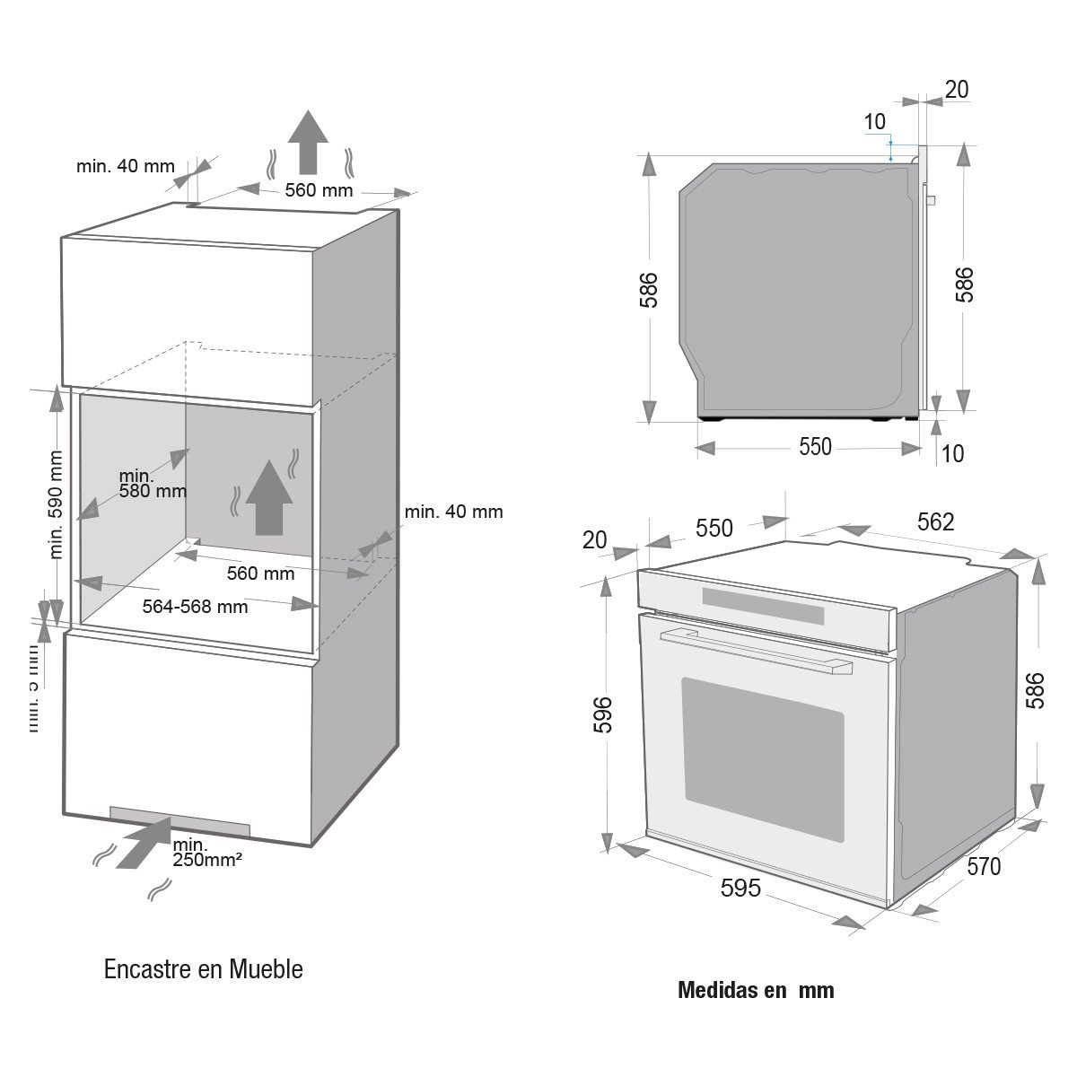 PANDO Horno multifunción - PANDO ONE HRN60, Esmalte fácil de limpiar, 72 l, 595 mm, Negro - Imagen 4