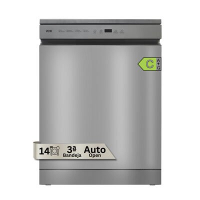 VOK Lavavajillas libre instalación 60 cm – VOK EVD-14FCSADN, 14 servicios, 8 programas, 60 cm, Gris
