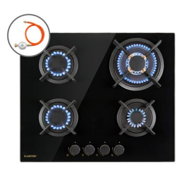 KLARSTEIN Placa de gas – KLARSTEIN Goldflame 4, 4 zonas, 60 cm, Negro