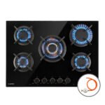KLARSTEIN Placa de gas - KLARSTEIN Goldflame 5, 5 zonas, 70 cm, Negro