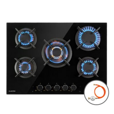 KLARSTEIN Placa de gas – KLARSTEIN Goldflame 5, 5 zonas, 70 cm, Negro