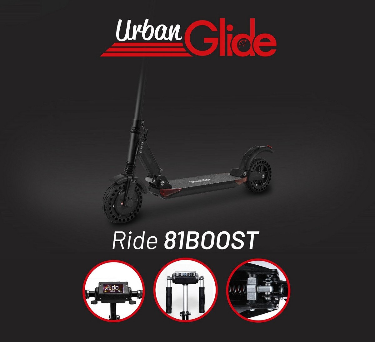 URBANGLIDE Patinete eléctrico - URBANGLIDE Patinete eléctrico URBANGLIDE RIDE 81 BOOST Ruedas 8" 350W 7.5Ah, Pot. máx. 350 W, Carga máx. 120 kg, hasta - Imagen 2