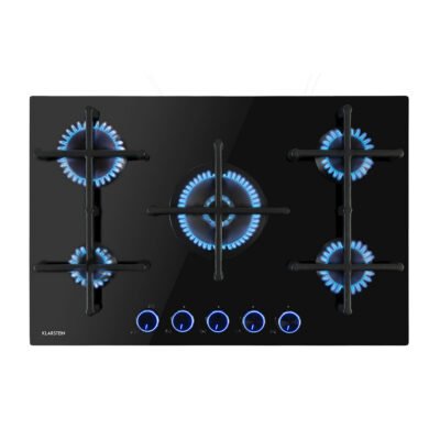KLARSTEIN Placa de gas – KLARSTEIN Illuminosa 5, 5 zonas, 76 cm, Negro