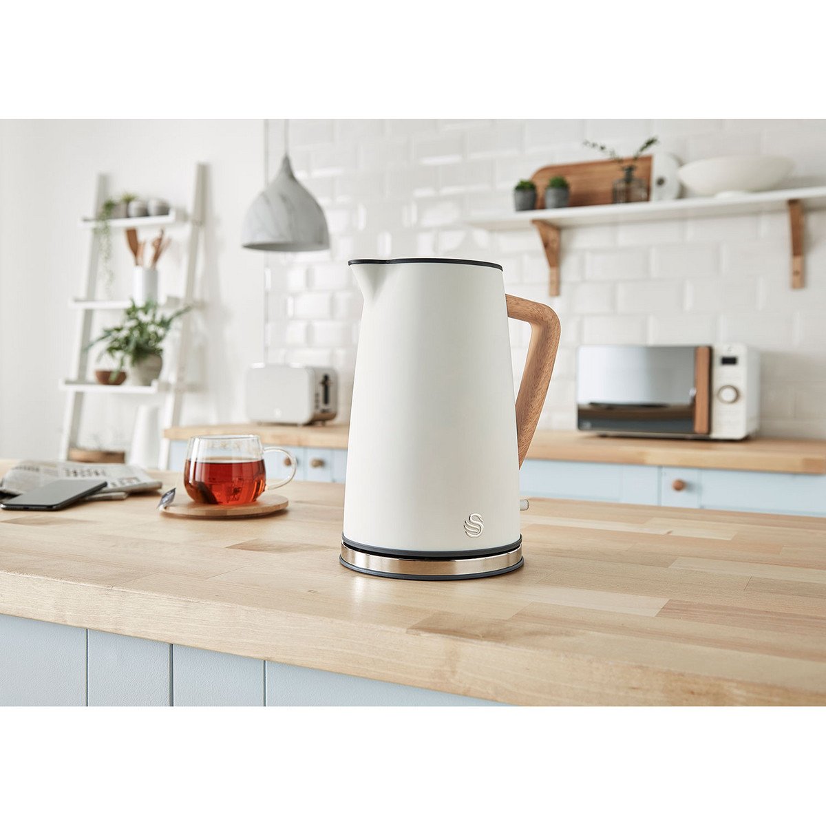 SWAN Set Desayuno - SWAN STRP1060WHTNEU, Nordic Set Desayuno, Hervidor Agua 1,7L, Tostadora 2 rebanadas, Microondas 20L Digi, 2200 W, 2 ranuras, 2 reb - Imagen 4