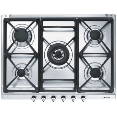 SMEG Placa de vitrocerámica – SMEG SE70SGH-5, 5 zonas, 685 mm, Acero inoxidable